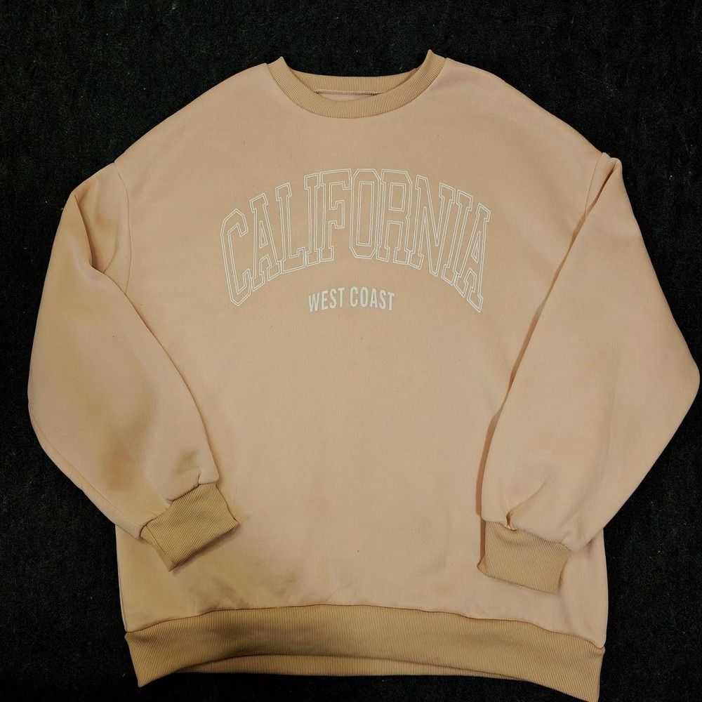 California West Coast Graphic Sweatshirt Cream Tan Long Sleeve Pullover L